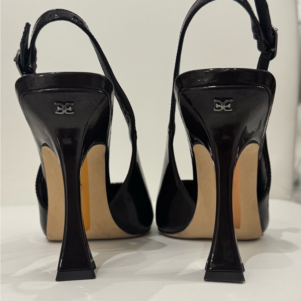 Sam Edelman Patent Leather Pointed Slingback Pumps in Dark Brown - Picture 7 of 8